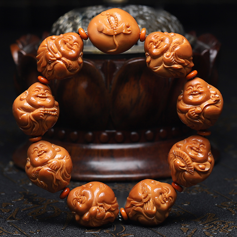 橄榄核手串20大籽八大弥勒精品核雕文玩手把件手工雕刻手链男女款