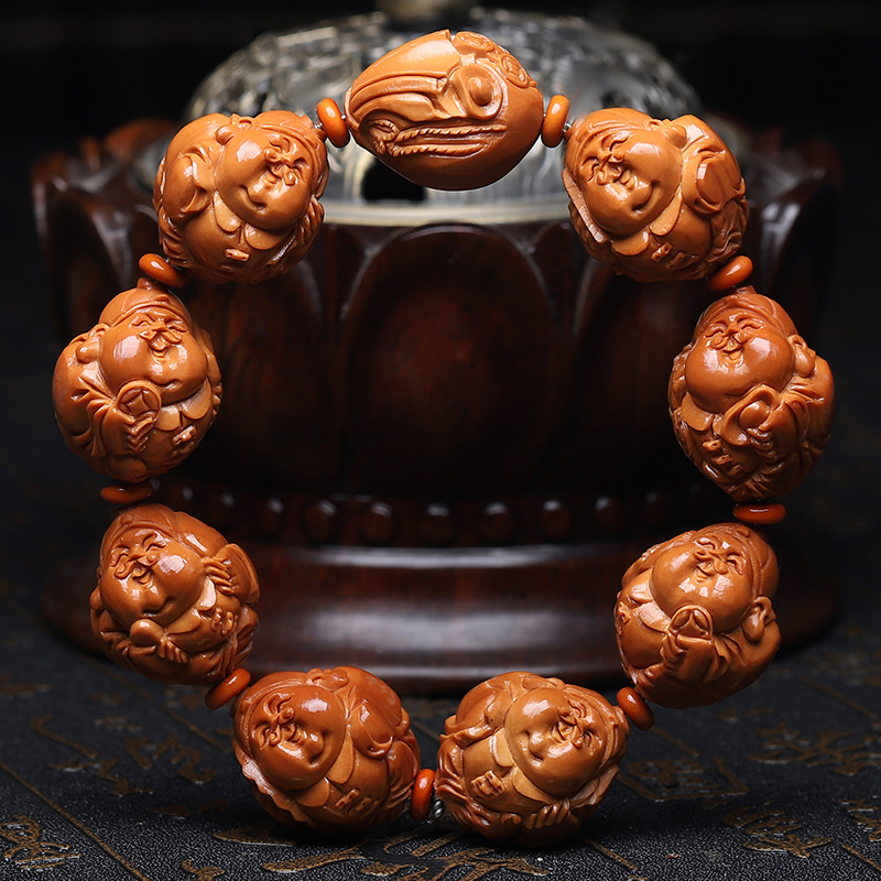橄榄核手串20大籽可爱财神精品核雕文玩手把件手工雕刻手链男女款