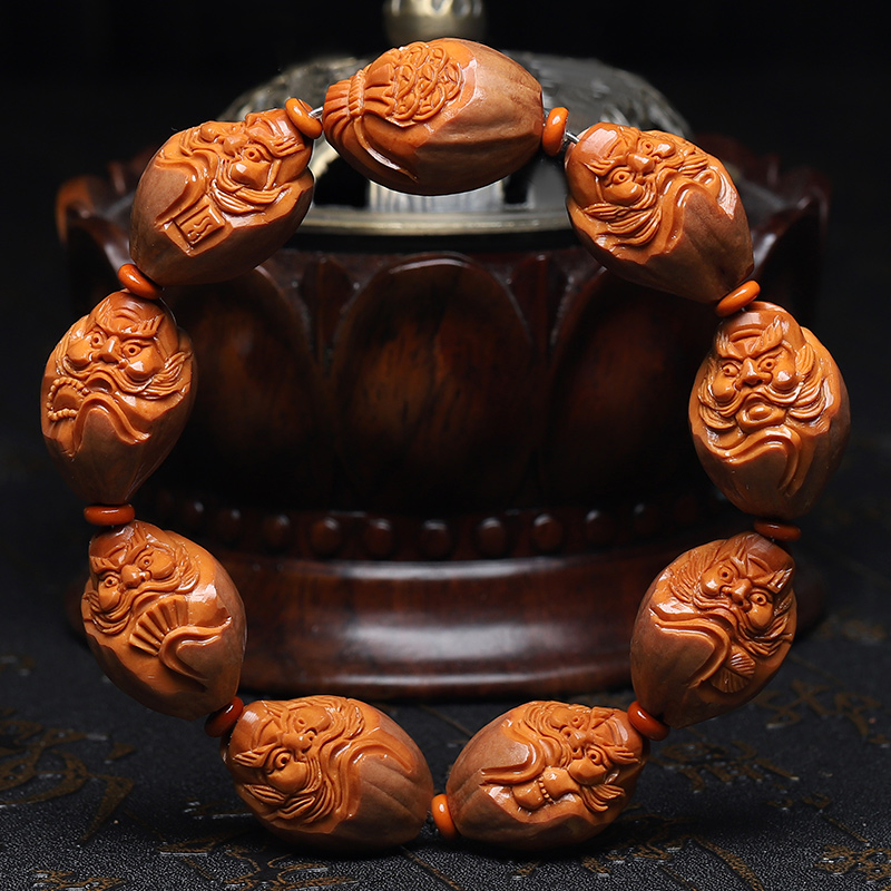 橄榄核手串纯手工原皮钟馗精品核雕文玩手把件手工雕刻手链男女款