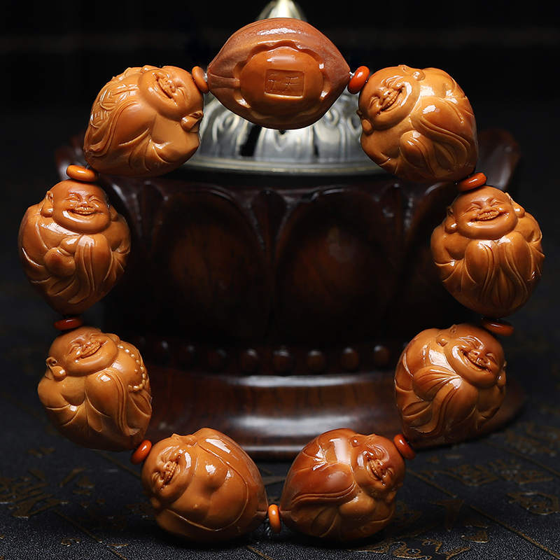 橄榄核手串22大籽八大弥勒精品核雕文玩手把件手工雕刻手链男女款