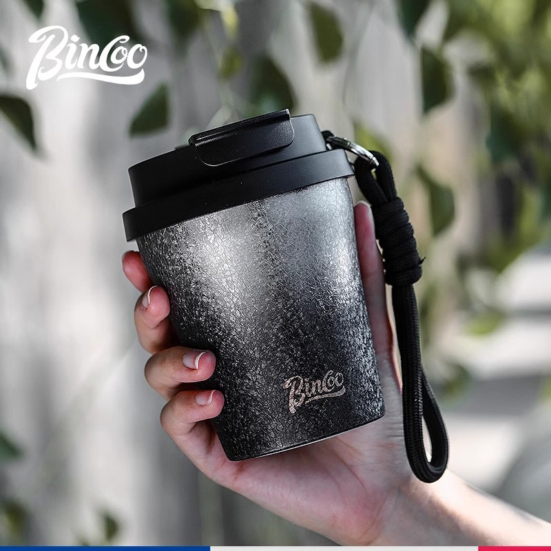 Bincoo渐变保温杯陶瓷涂层咖啡杯便携高颜值车载双饮保冷吸管杯L