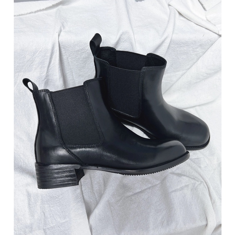 刚需必入！里外全真皮经典百搭圆头粗跟切乐西短靴