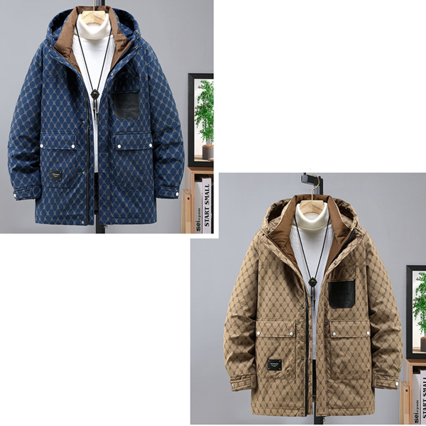 冬季新款外贸加厚男士宽松休闲时尚印花连帽棉衣2488