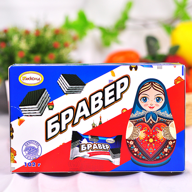 俄罗斯冰淇淋威化饼干原装进口阿孔特102g盒装网红零食品酥脆