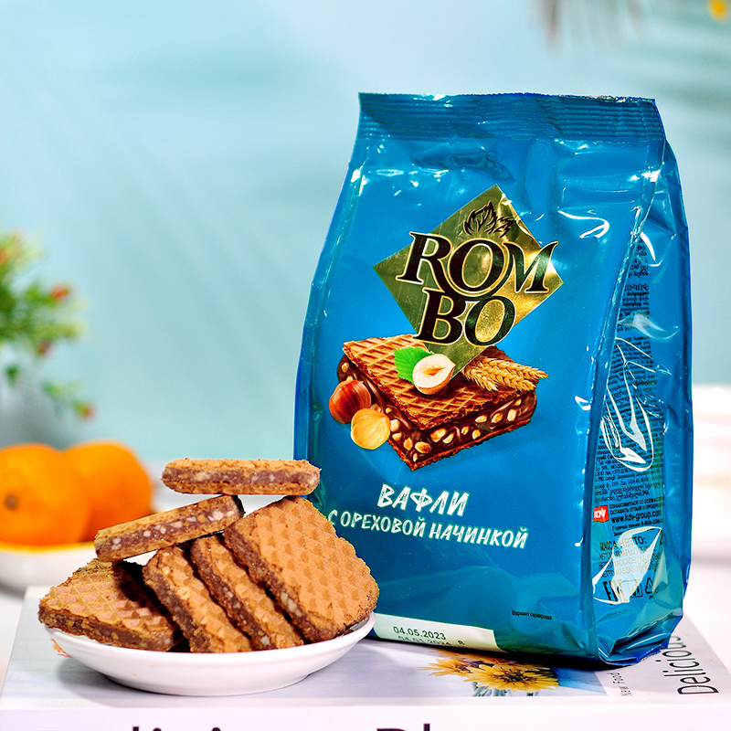 KDV俄罗斯原装进口榛仁夹心巧克力威化口感酥脆美味饼干200g袋装