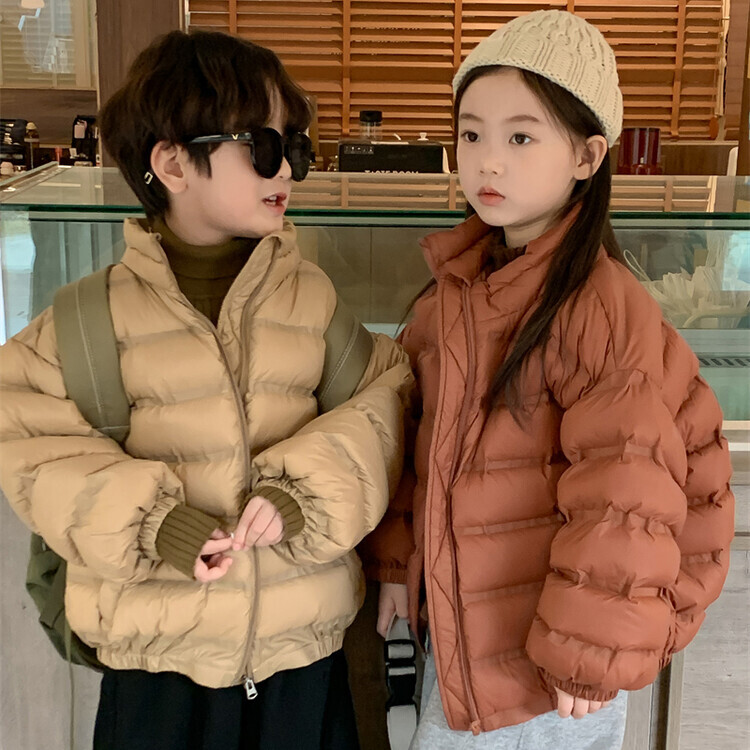 【B】韩版男女童羽绒服2023冬季新款儿童国标90白鸭绒纯色面包服