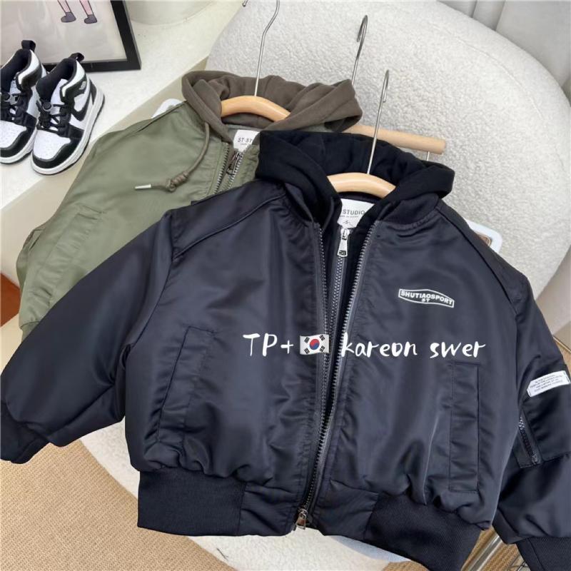 儿童秋款美式假两件连帽棉衣男童女童帅气飞行员夹克夹棉棒球