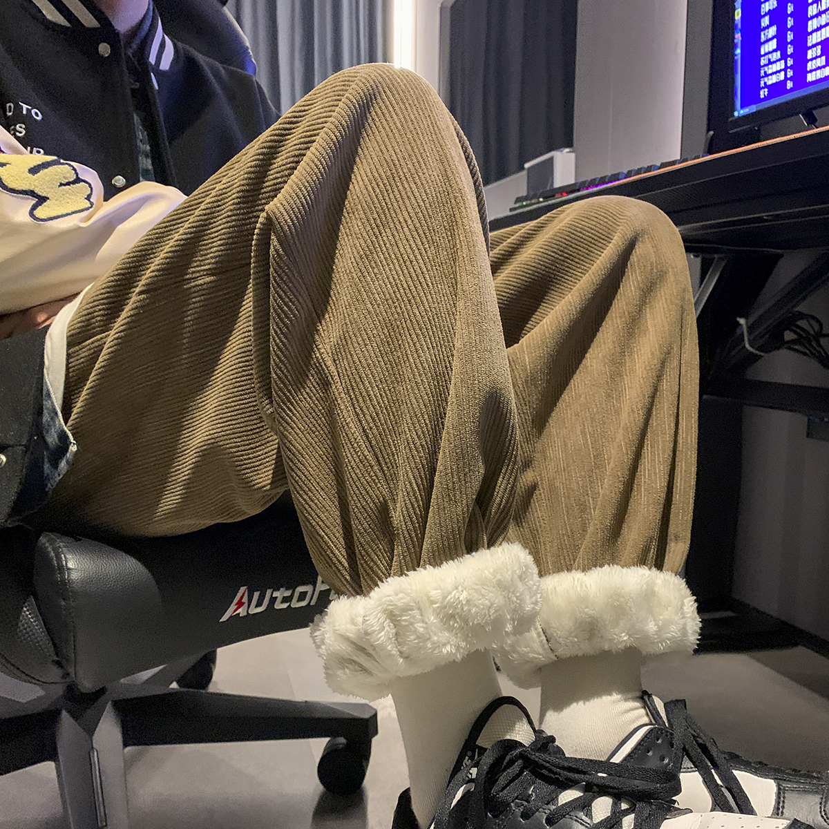 胖mm羊羔绒裤子女冬季加绒加厚宽松束脚显瘦灯芯绒休闲裤大码女装