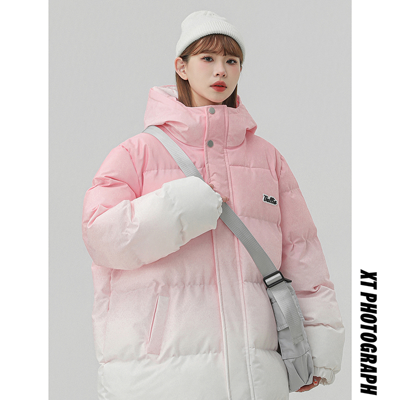 胖mm渐变色棉服女冬季加厚宽松韩版遮肚外套时尚减龄棉袄大码女装