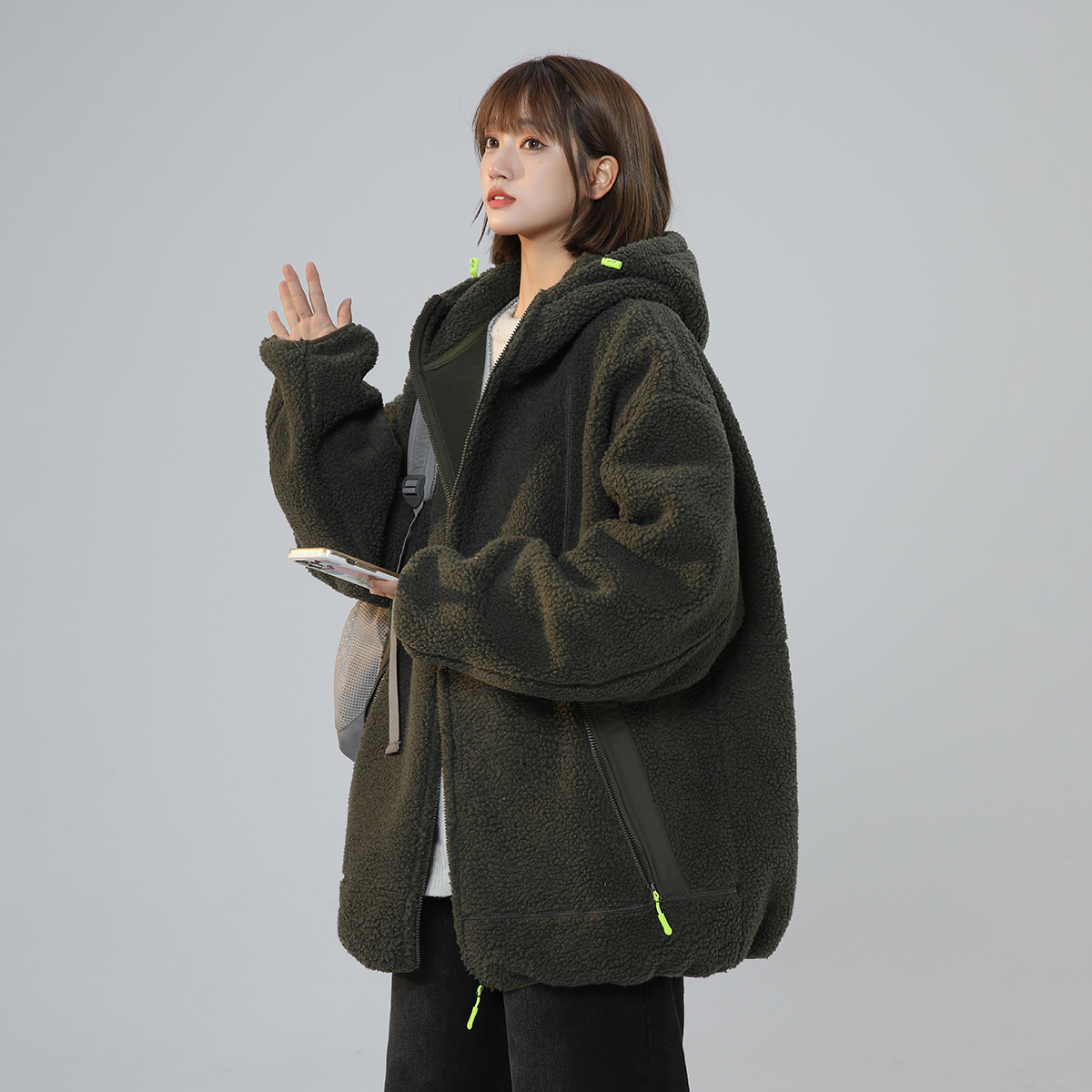 胖mm连帽羊羔绒棉服女冬季加绒加厚保暖外套宽松显瘦棉衣大码女装