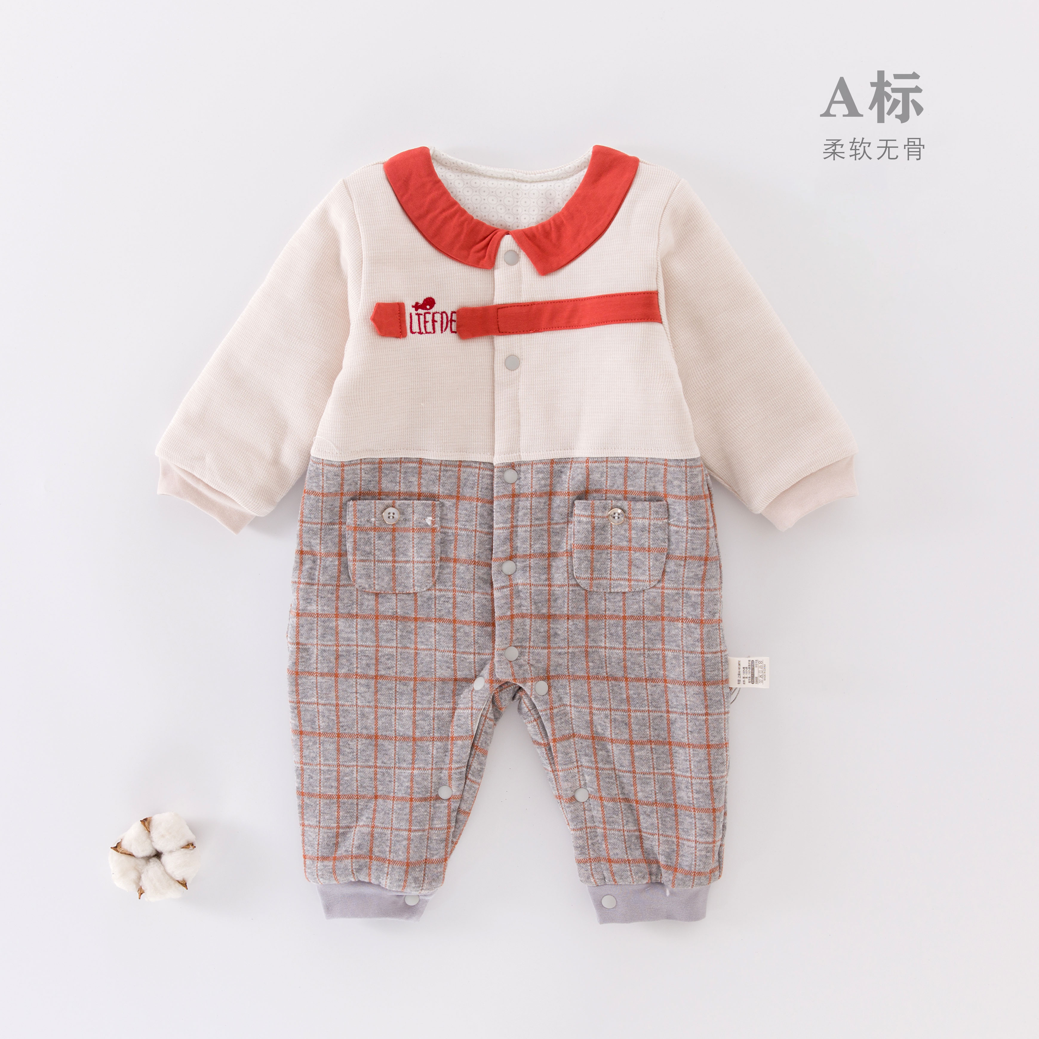 婴儿薄棉连体衣春款夹棉宝宝外出衣服新生儿春装夹棉哈衣服棉柔软