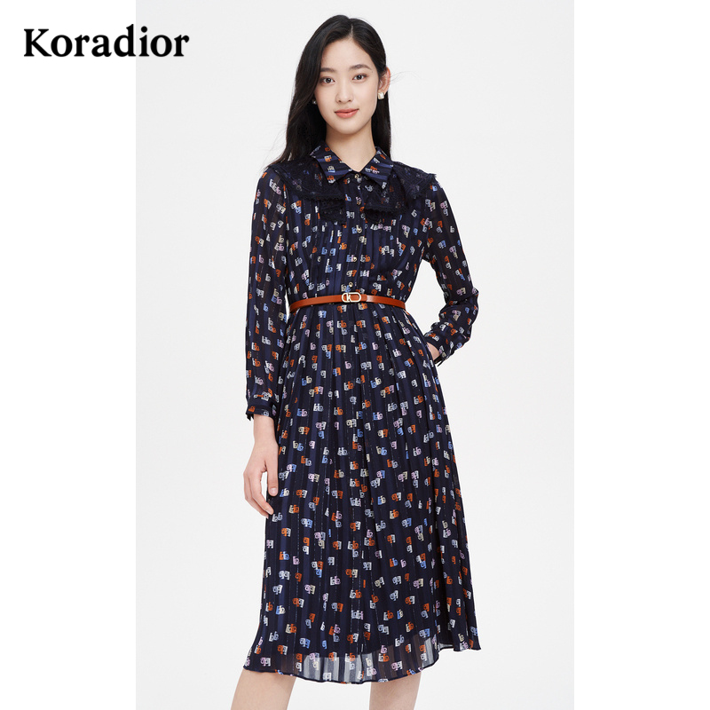 【珂莱蒂尔Koradior】印花法式减龄连衣裙中长款收腰气质KF05823Q7