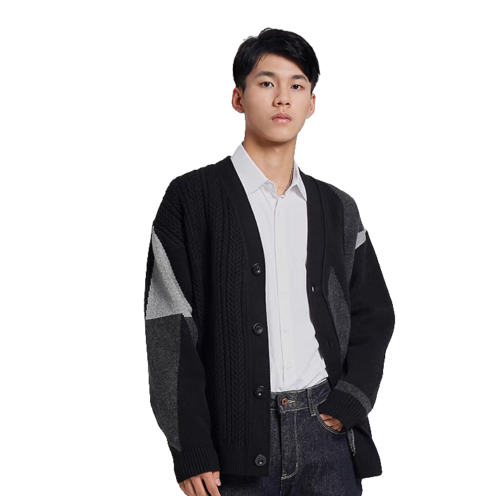 （秋季新款开衫）男款韩版长袖外套V领上衣24916