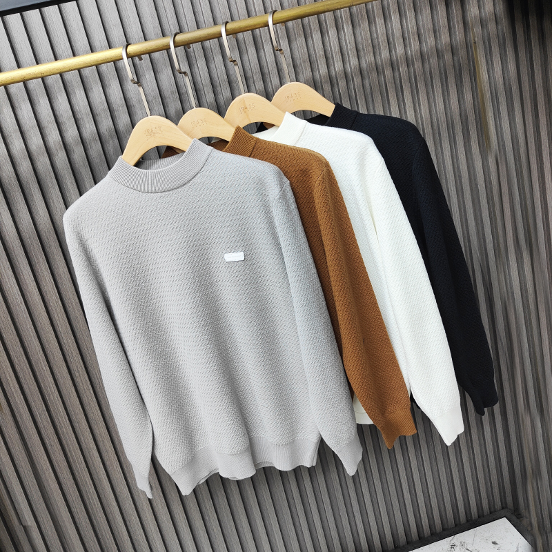 男士长袖时尚休闲百搭宽松秋季新款打底纯色针织圆领毛衣99001