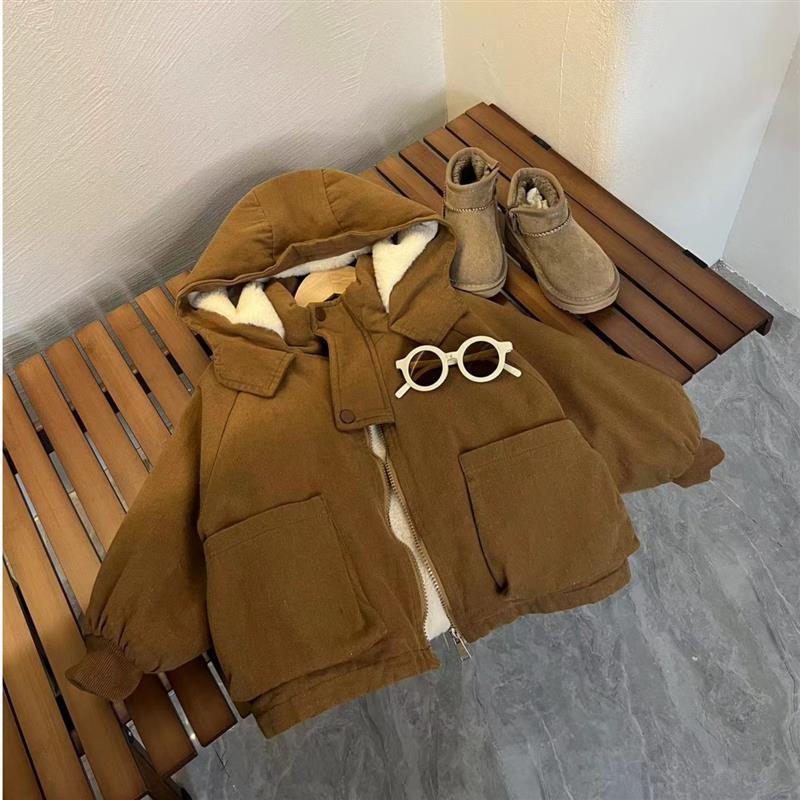 加厚儿童派克服连帽韩版童装加厚纯色男童中小童洋气冬款保暖外套