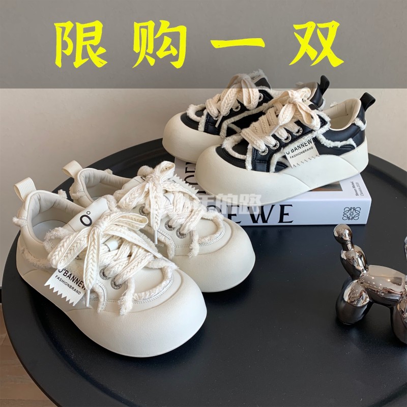 百丽纯爱2023新款网红百搭小众面包鞋厚底ins风透气软底韩版开