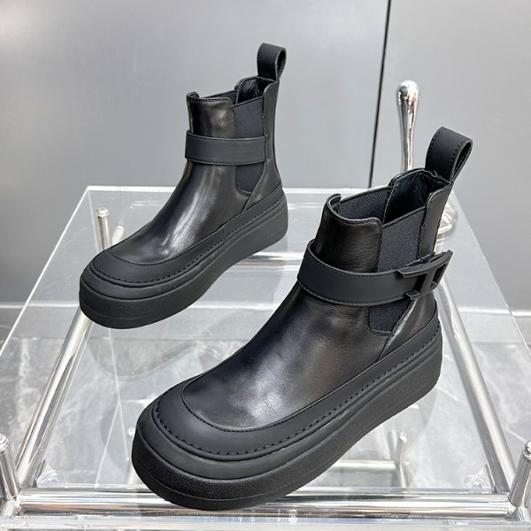 百丽纯爱马丁靴2023秋冬季新款厚底增高加绒短靴子女鞋SZ6178-5