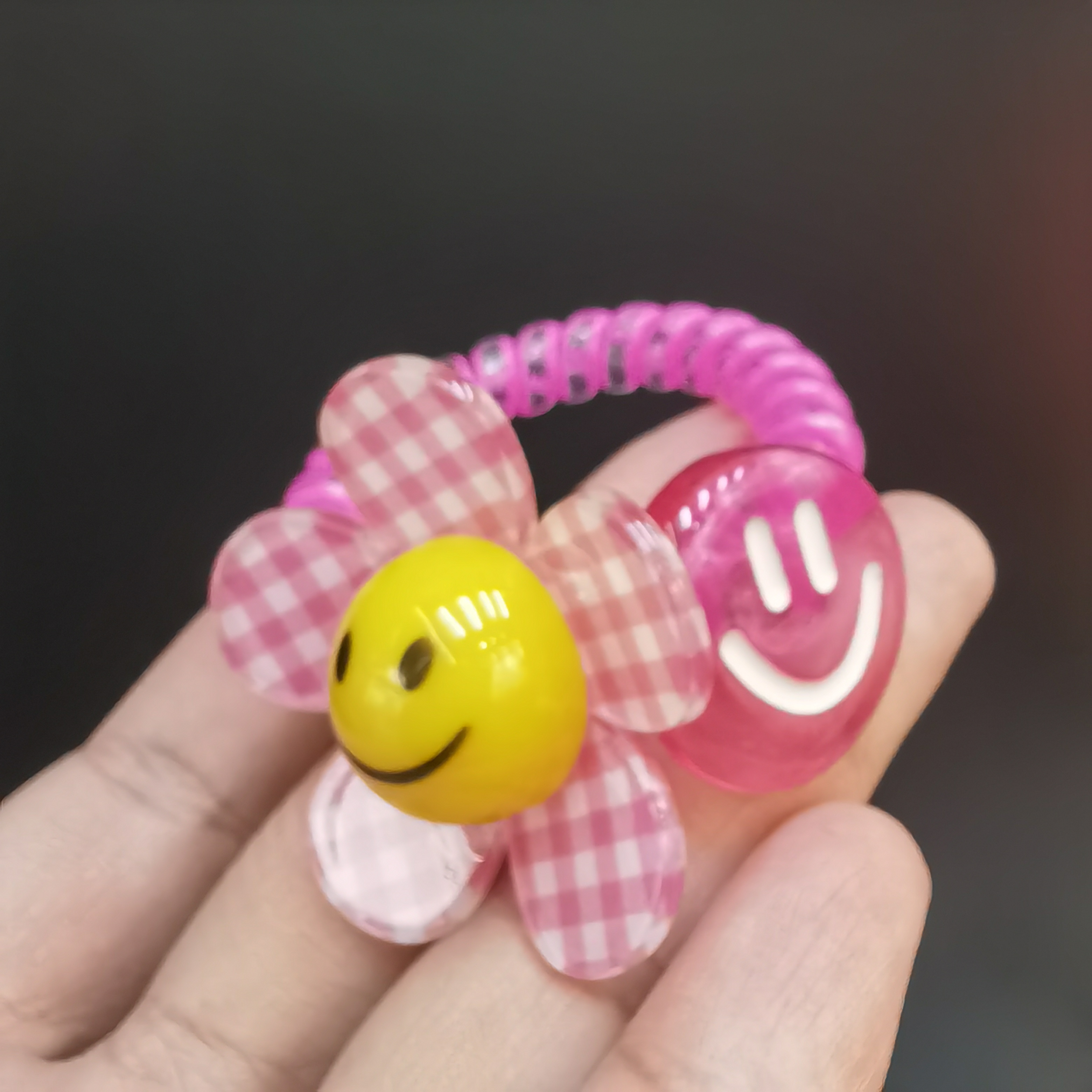 A619(满9.9包邮)粉色太阳花笑脸电话线发绳