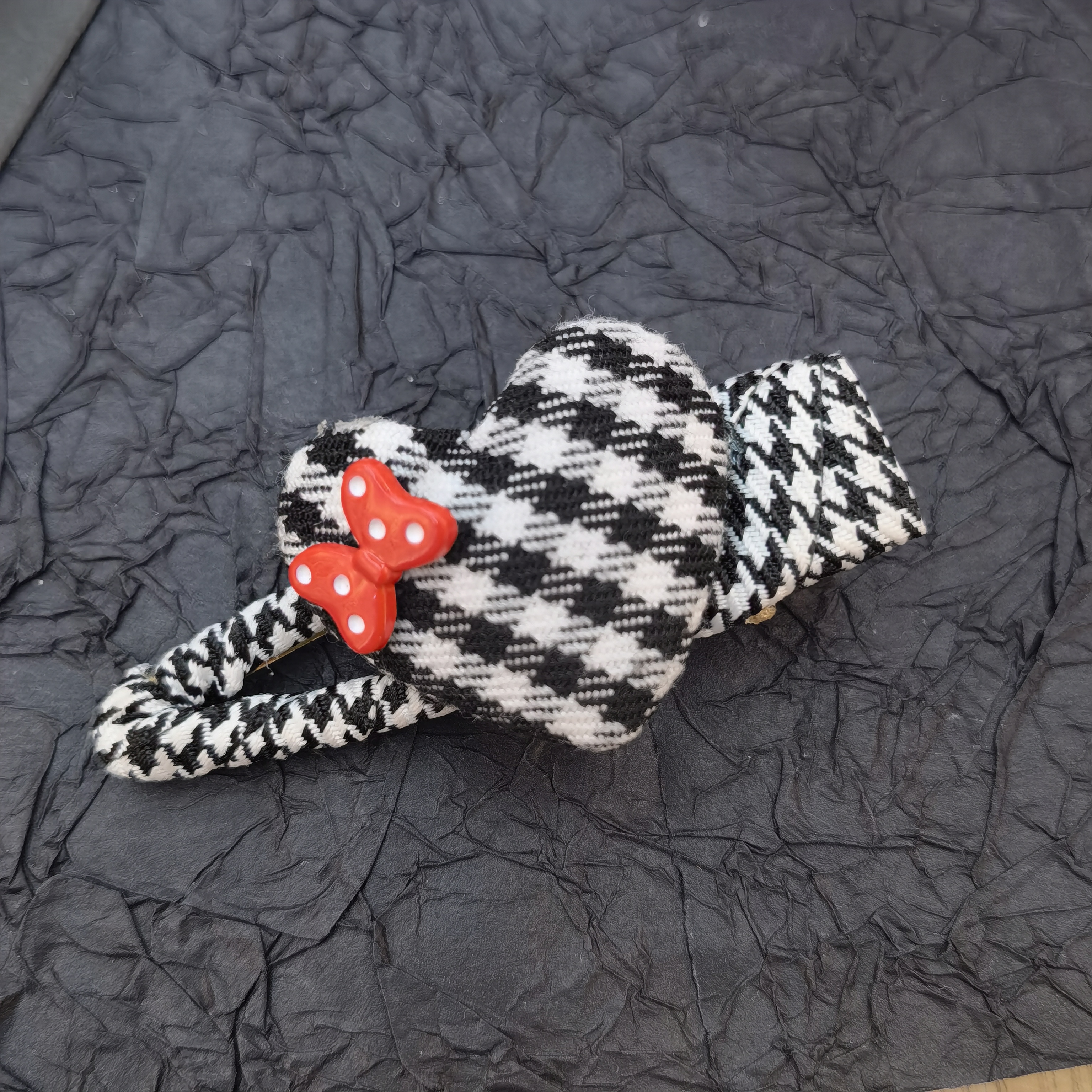 B035格子爱心蝴蝶结边夹