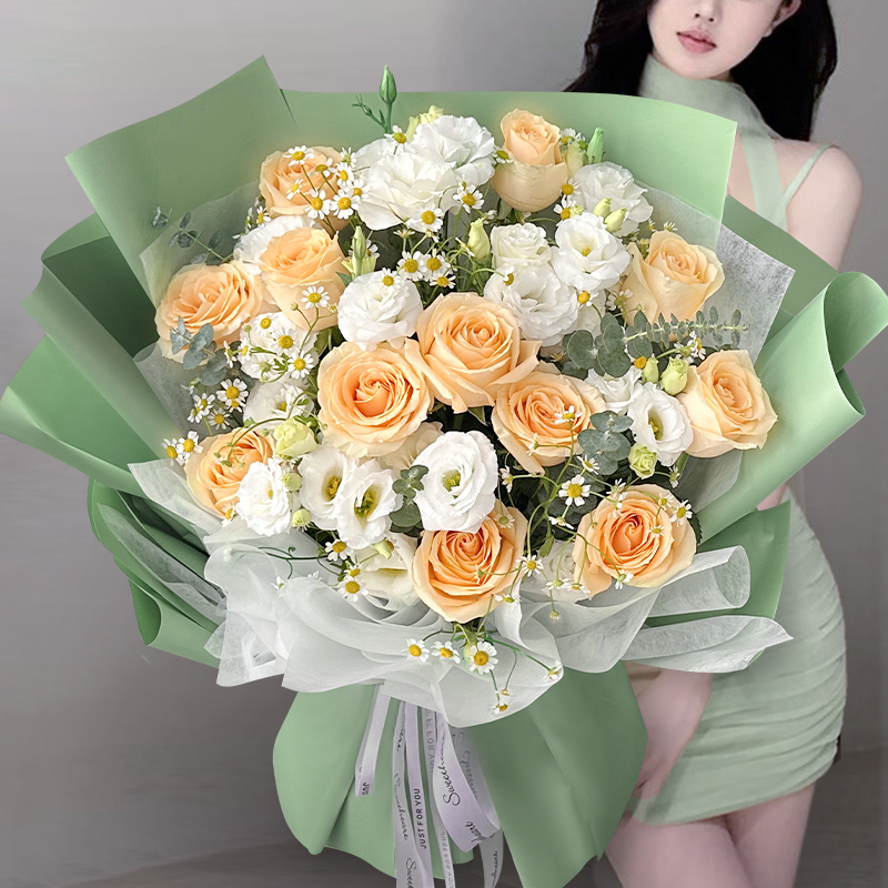 全国香槟玫瑰花束向日葵生日鲜花速递同城上海北京深圳广州配送店