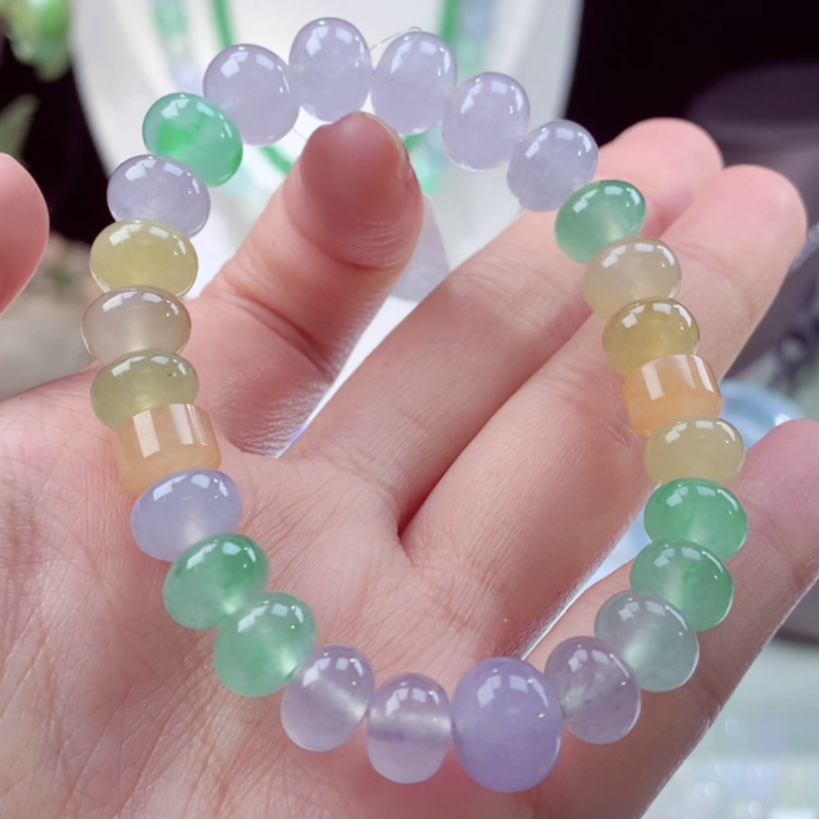 缅甸天然翡翠A货马卡龙鼓珠多宝手串卡9.5mm