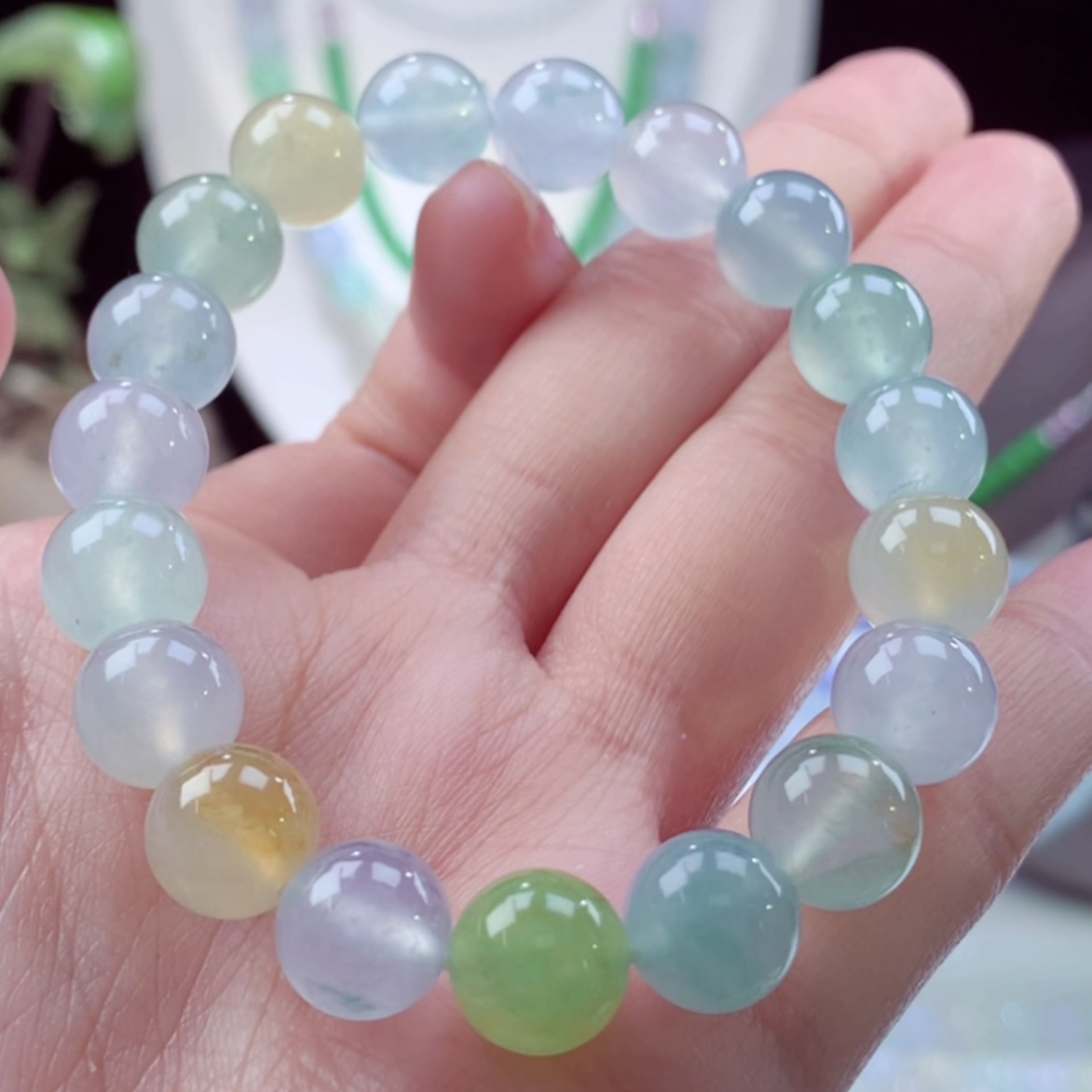 缅甸天然翡翠A货马卡龙多宝手串卡9.5mm