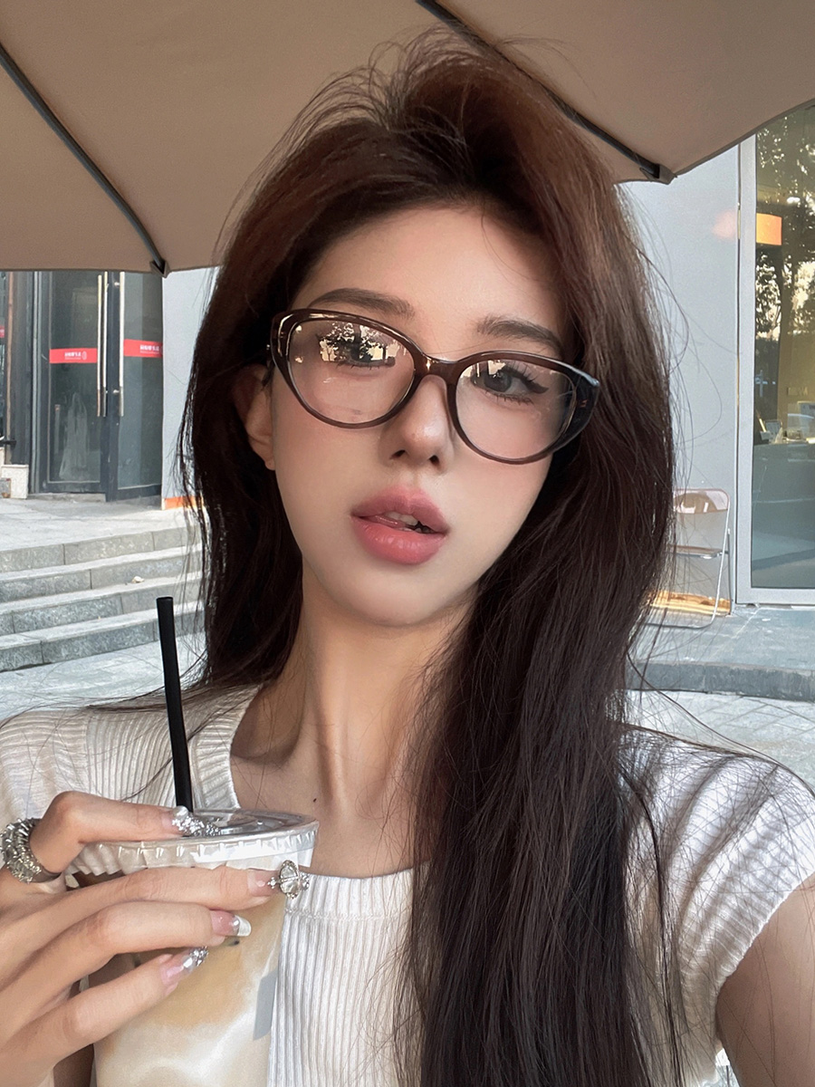 美式小黑框猫眼复古素颜眼镜女方圆脸显瘦防蓝光镜框网红款近视镜