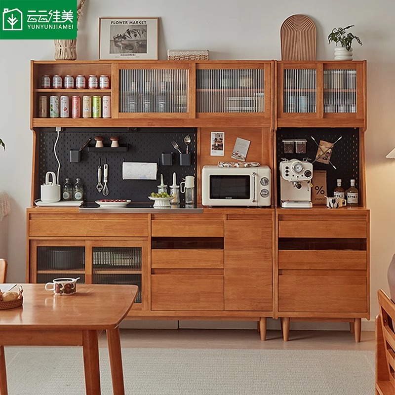 云云佳美全实木餐边柜一体高柜樱桃木色日式储物柜洞洞板茶水柜