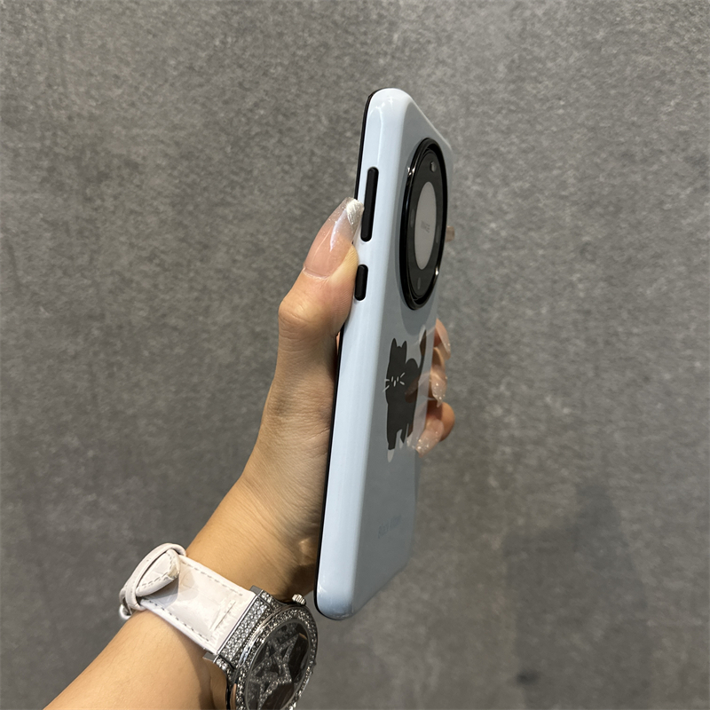 适用华为mate60pro手机壳简约小黑猫个性mate50/40二合一保护套5g