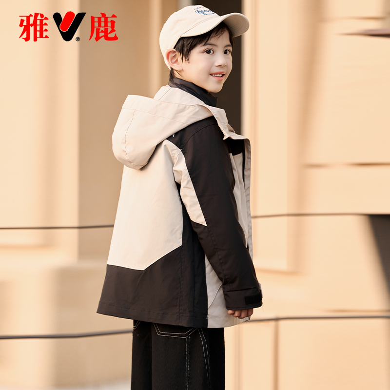 雅鹿儿童加厚三合一冲锋衣羽绒服痞帅男童女童户外保暖中大童外套
