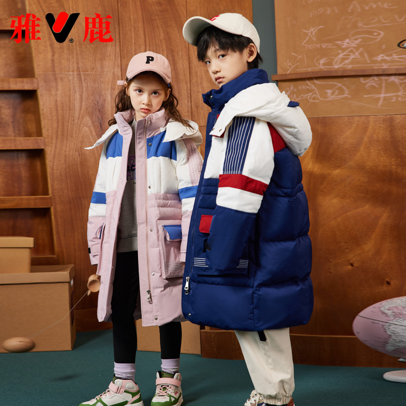 雅鹿儿童羽绒服2025新款洋气男童女童加厚中长款大童工装冬季外套
