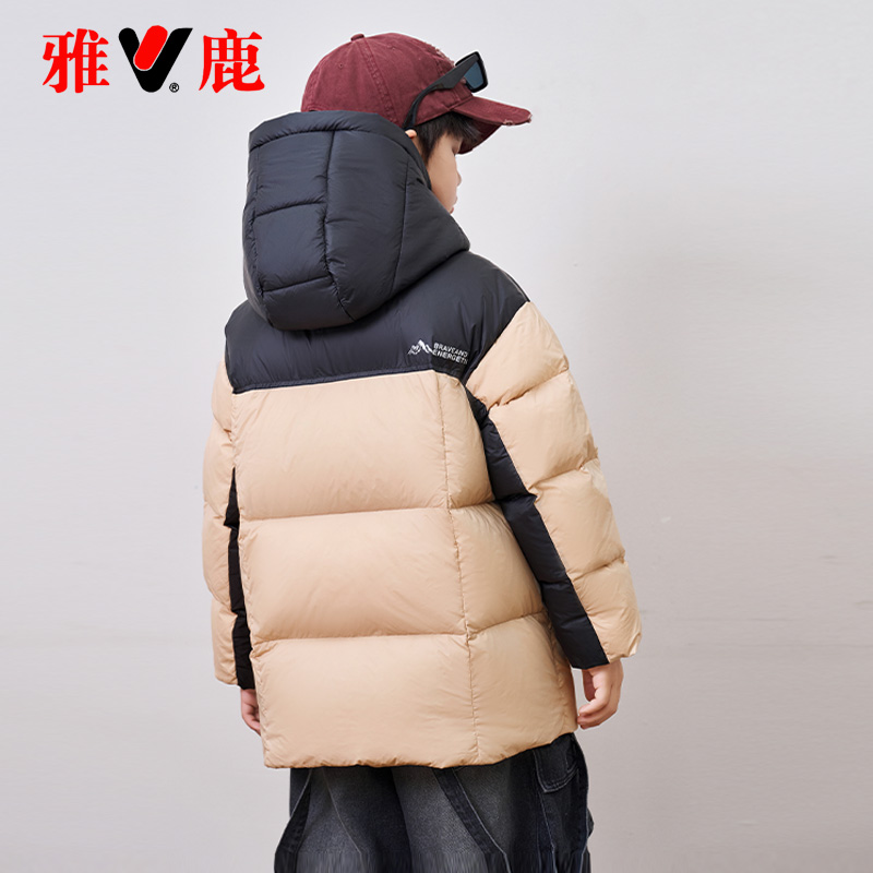 雅鹿儿童痞帅男童羽绒服中长款冬季2025新款男生大童小童加厚外套
