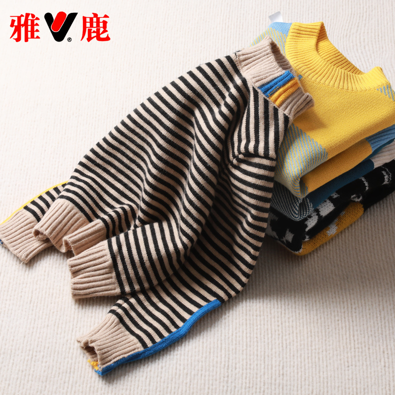雅鹿儿童毛衣男童女童宝宝春秋款2025新款秋冬洋气加厚圆领针织衫