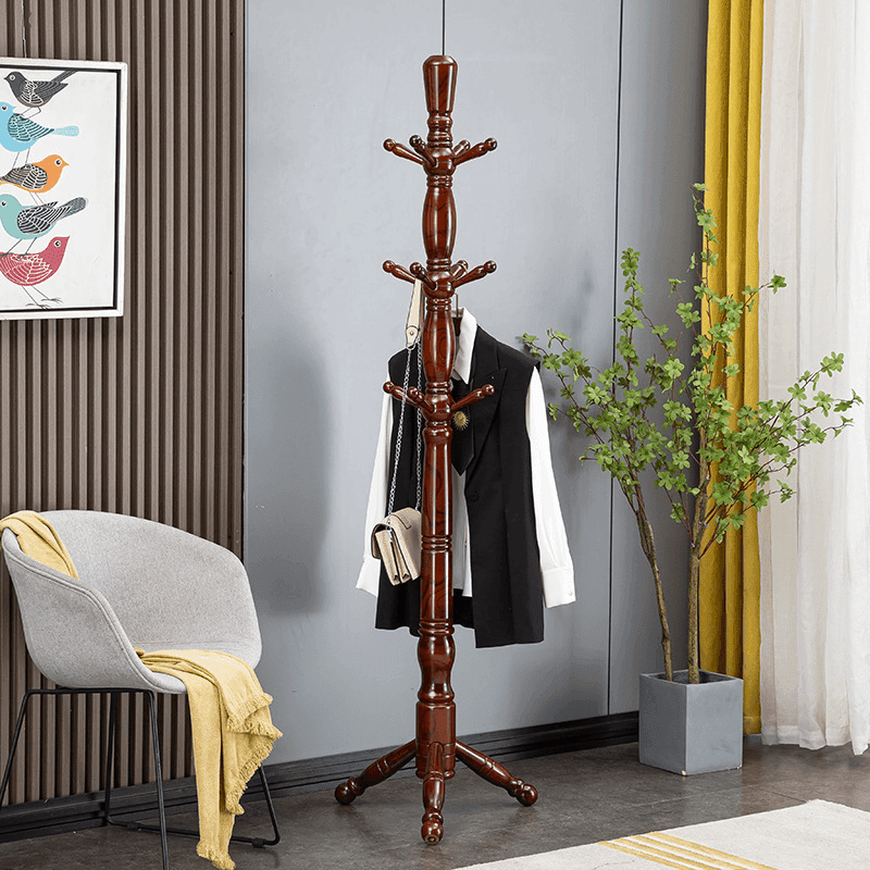 【十二挂】全实木衣架落地卧室挂衣架家用简易办公室衣帽架房间立式