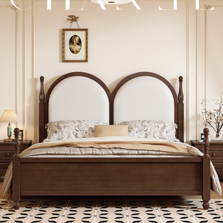 中古风实木床软包轻奢床1.8m主卧室轻奢简约大床储物家用公主床