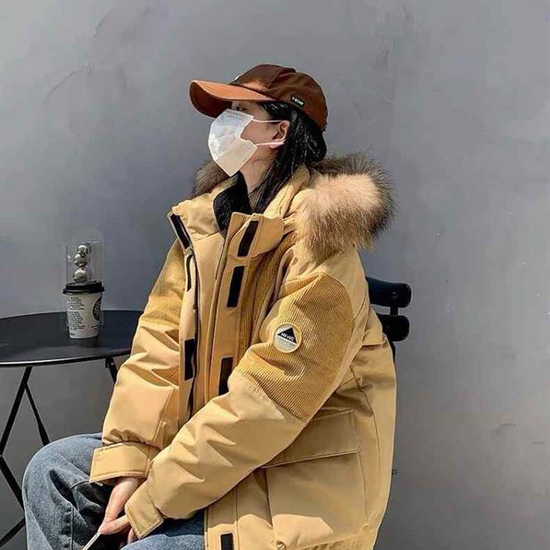 2023冬新款情侣工装棉服女宽松灯芯绒拼接加厚设计感显瘦