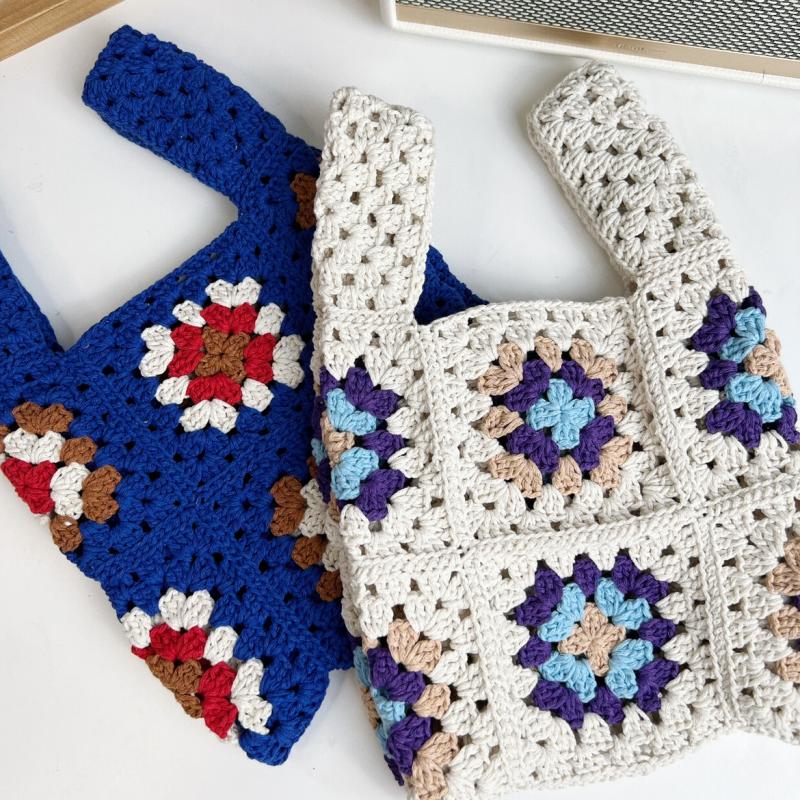 不丁手作毛线钩针祖母格拼接包日系手拎手腕包手工编织diy材料包