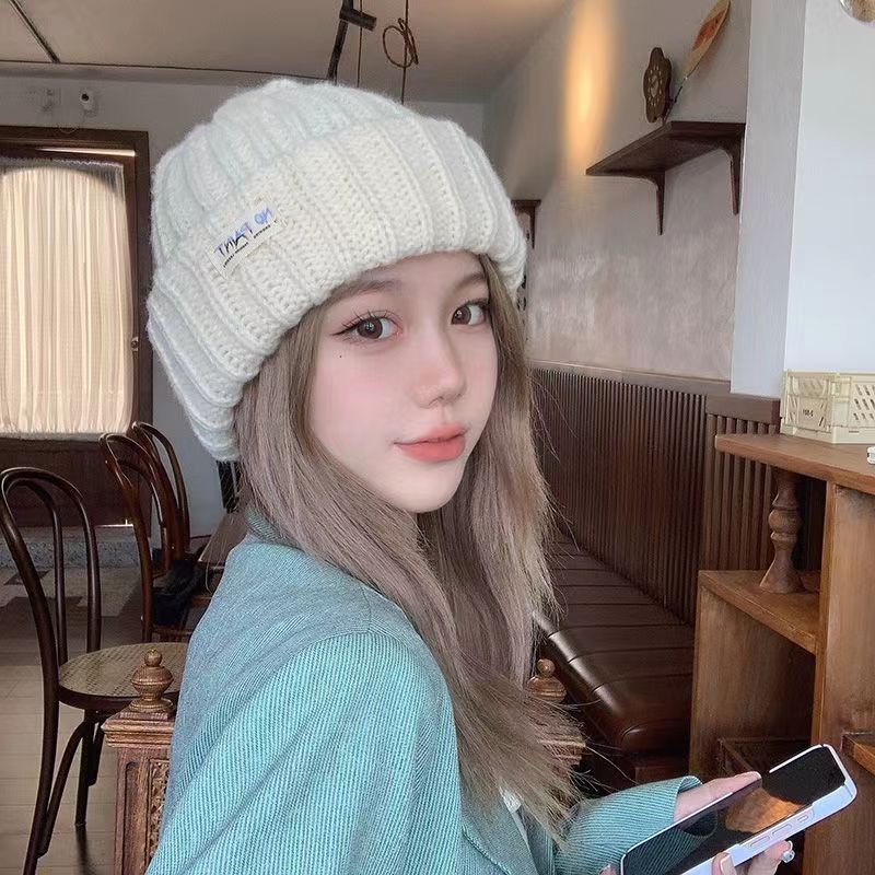 宽松大头围针织毛线帽子女秋冬天保暖堆堆帽ins~显脸小百搭冷帽潮