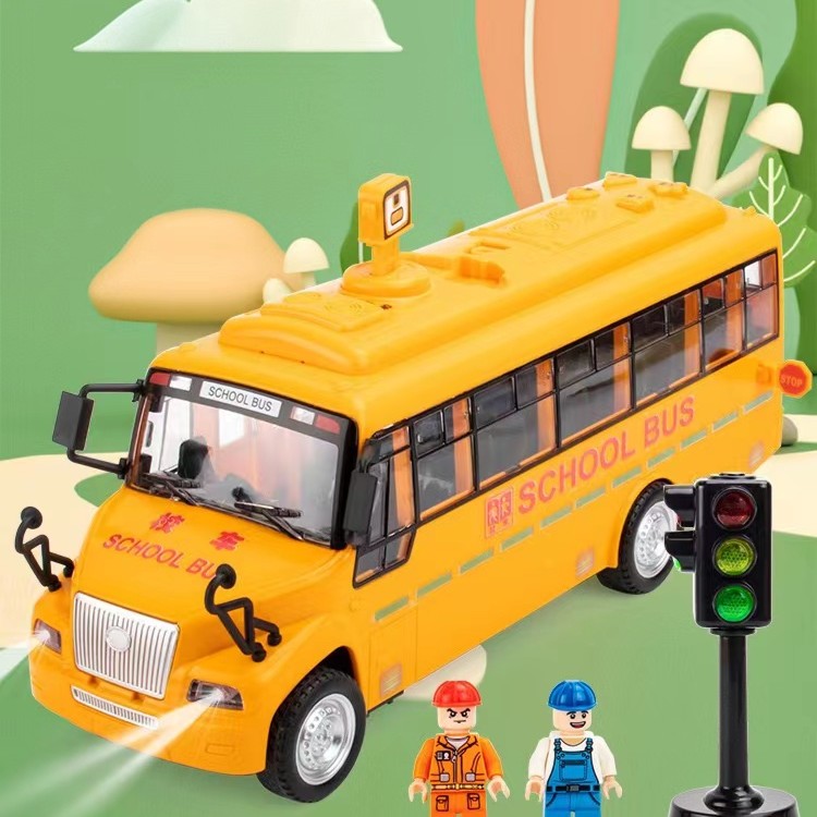 大号校车音乐故事仿真模型带灯光可开门巴士玩具车男女孩校巴耐摔