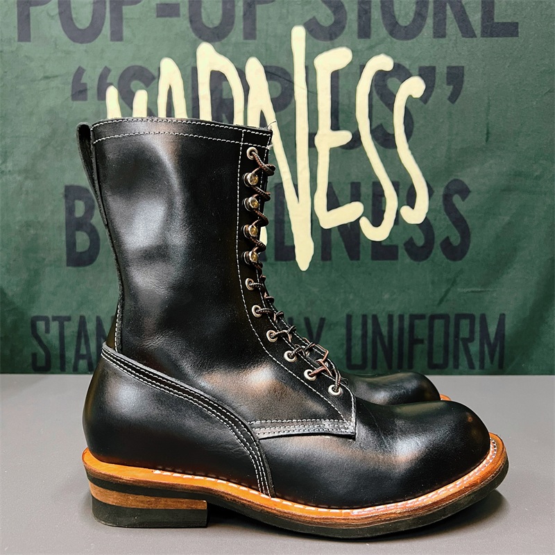 固特异美式复古大头工装马丁骑行靴男高帮长筒机车伞兵皮靴真皮鞋