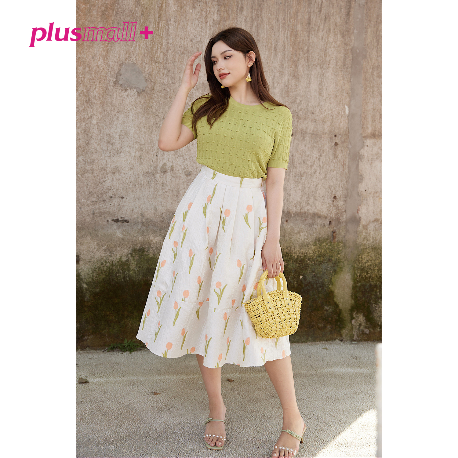 【折扣款】PLUSMALL 青提话梅 法式复古蝴蝶结针织短袖TPM23020960