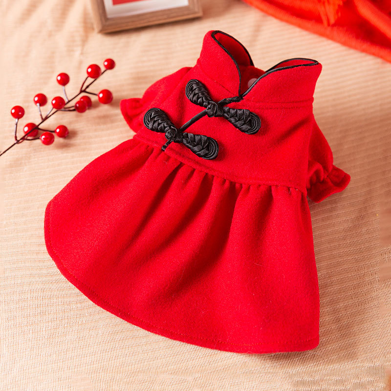 秋冬季狗狗公主风新年毛呢盘扣旗袍连衣裙猫咪两裙子宠物狗衣服