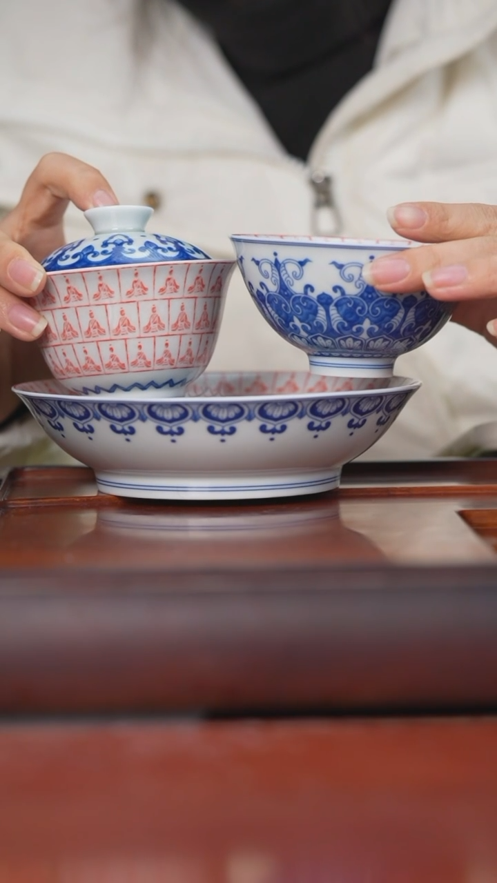 【闪购商品】陶瓷杯千佛盖碗壶承主人杯