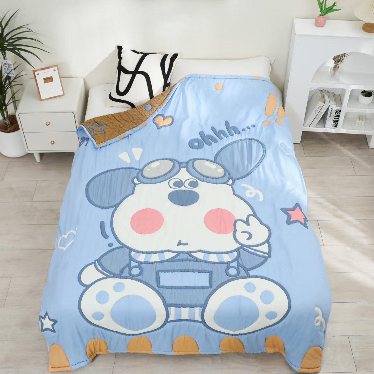 【眼镜熊】 200*230cm  全棉纱布云柔泡芙被