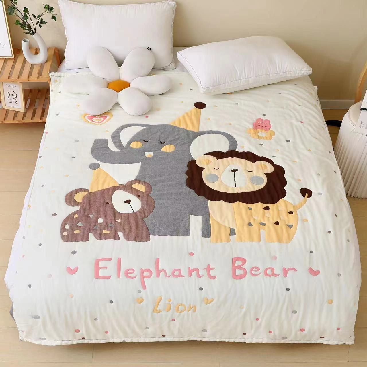 【动物派对】150*200cm 全棉纱布果冻泡芙被