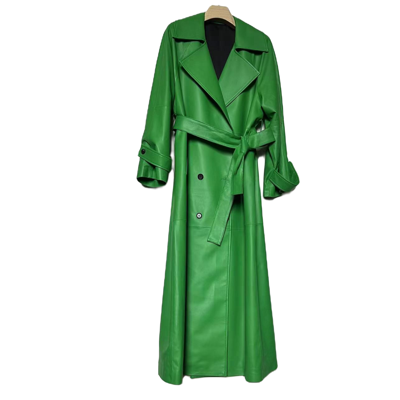 【天泽高定】时尚显瘦气质轻奢绿色腰带皮衣