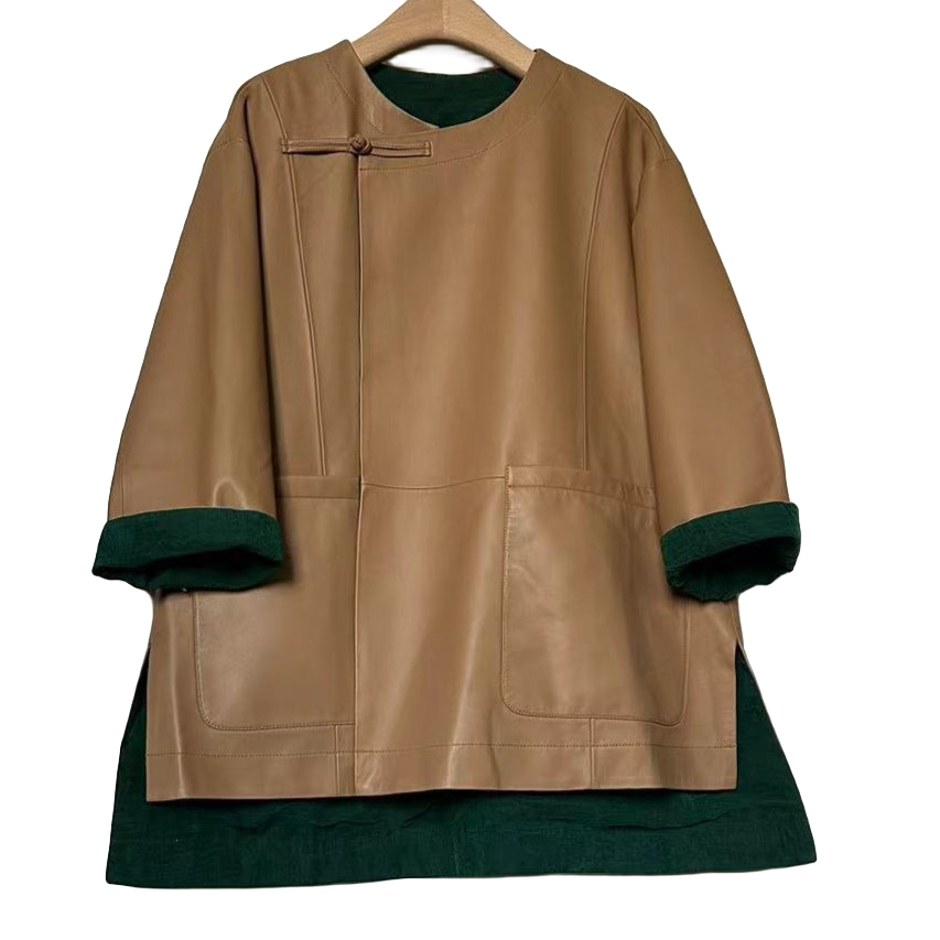 女装百搭秋季网红休闲宽松设计师气质时尚女士中长款皮衣