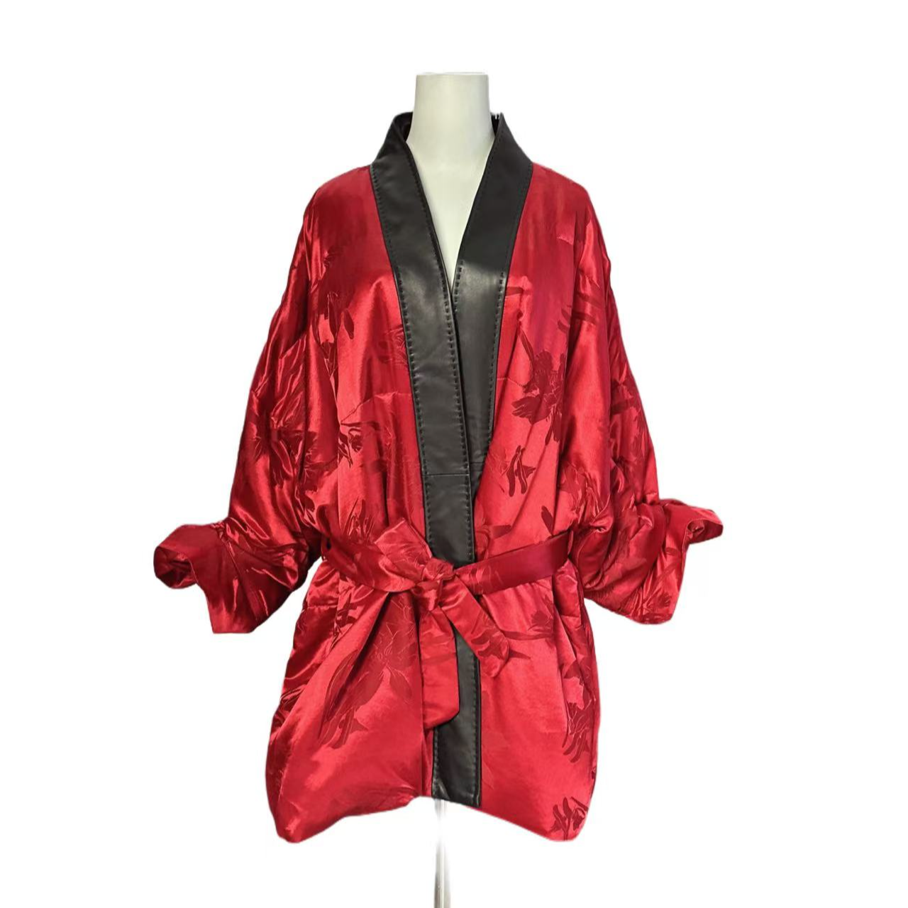 女士红色轻奢百搭休闲时尚气质宽松收腰设计师白鹅绒外套H-5566