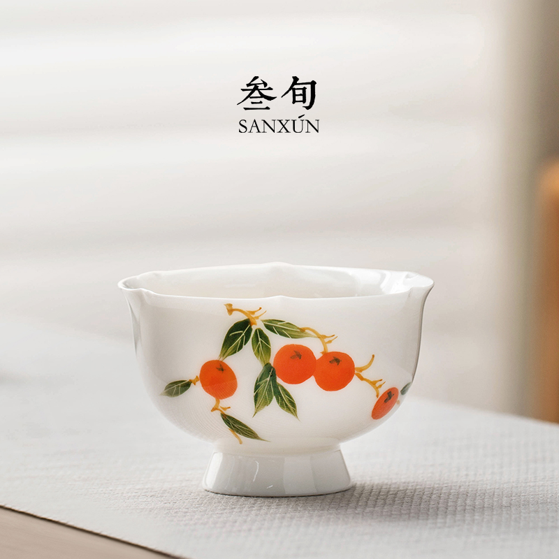 叁旬手绘釉下彩茶杯主人杯家用陶瓷茶具单杯女个人专用品茗杯高档