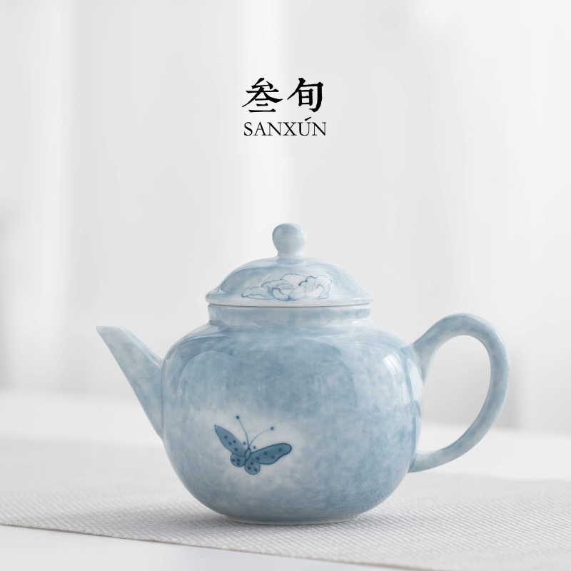 手绘蝶恋花茶壶泡茶家用陶瓷过滤泡茶壶单壶中式功夫茶具高档